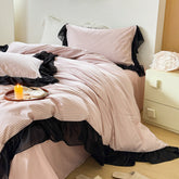 Black Lace Stripe Pastel Bedding Set - Pink